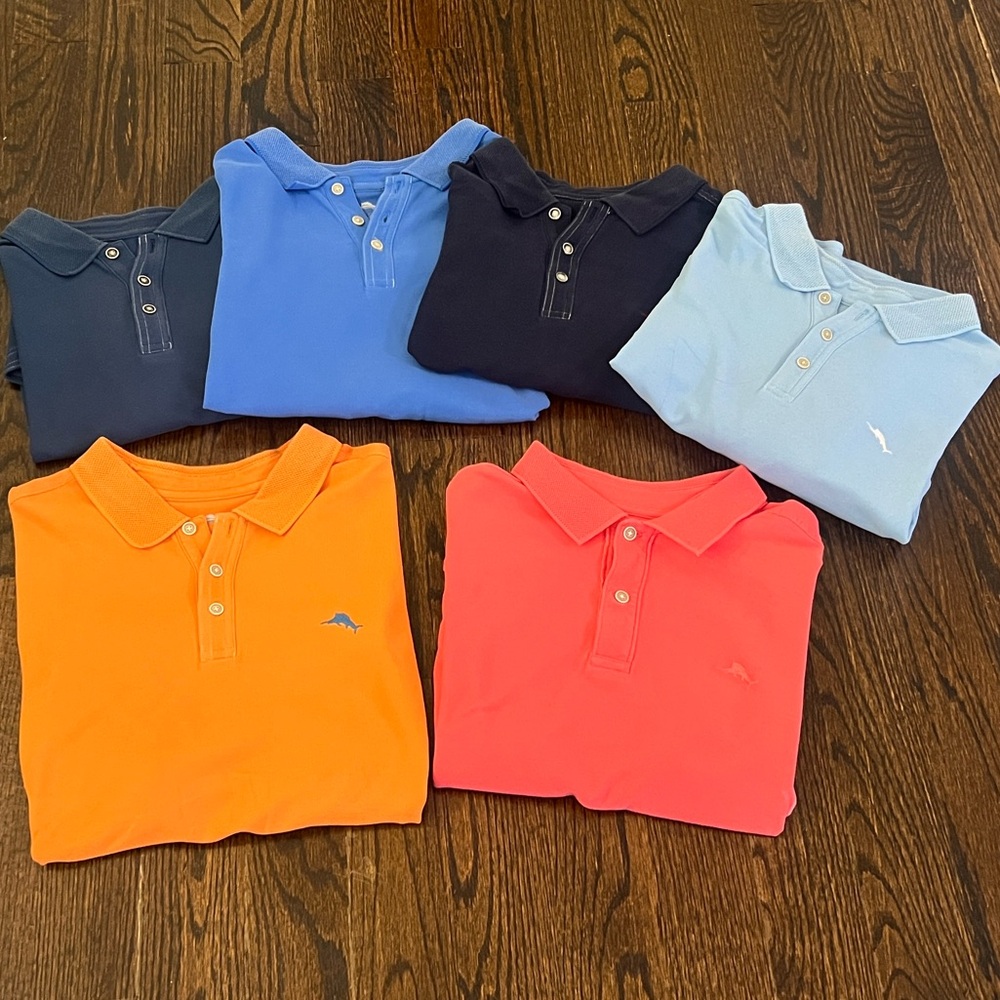 Tommy Bahama Men’s Polo Shirt Collection - Orange, Coral, some Blue, Navy EUC